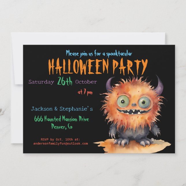 Cute Monster Bash Halloween Party Invitation (Front)