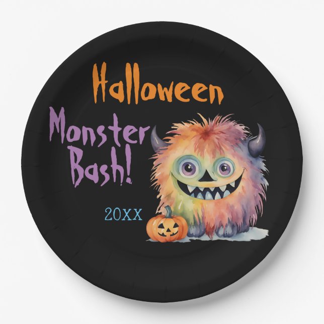 Cute Monster Bash Halloween Party Paper Plate (Front)