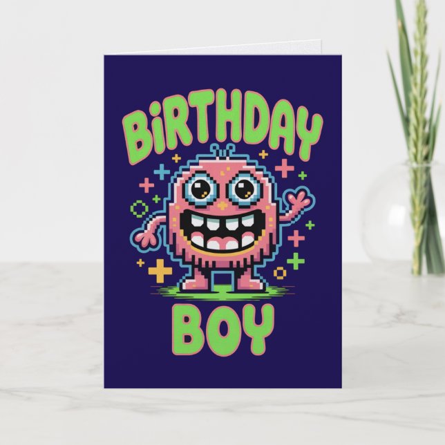 Cute Monster Birthday Boy Card (Front)