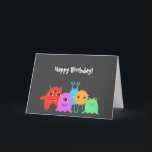 Cute Monster Birthday Card<br><div class="desc">A scary adorable birthday party invitation for kids with a monster theme and a multi colored polka dotted background, featuring cute monsters.</div>