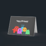 Cute Monster Birthday Card<br><div class="desc">A scary adorable birthday party invitation for kids with a monster theme and a multi colored polka dotted background,  featuring cute monsters.</div>