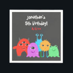 Cute Monster Birthday Napkin<br><div class="desc">A scary adorable birthday party invitation for kids with a monster theme and a multi coloured polka dotted background, featuring cute monsters.</div>