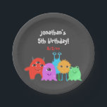 Cute Monster Birthday Paper Plate<br><div class="desc">A scary adorable birthday party invitation for kids with a monster theme and a multi coloured polka dotted background,  featuring cute monsters.</div>