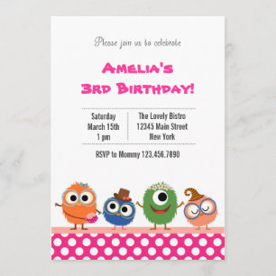 Cute Monster Birthday Party Invitation (Pink)