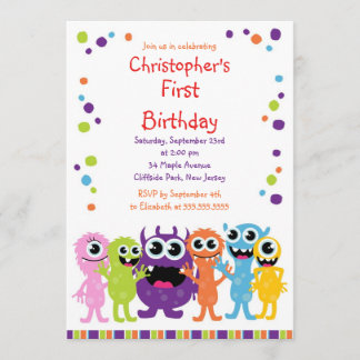 Cute Monster Birthday Party Invitations