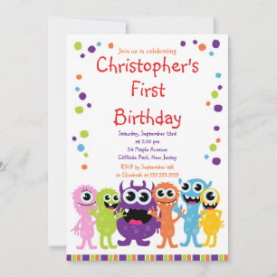 Cute Monster Birthday Party Invitations