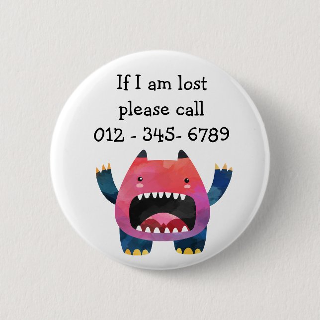 Cute Monster  Child Emergency Contact Button (Front)