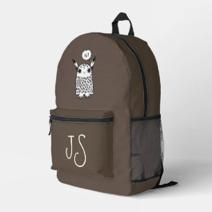 Cute monster chocolate brown monogram minimalist printed backpack