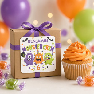 Cute Monster Crew Birthday Personalized Halloween Square Sticker