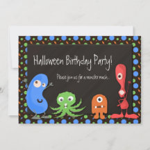 Cute Monster Halloween Birthday Party Invitations