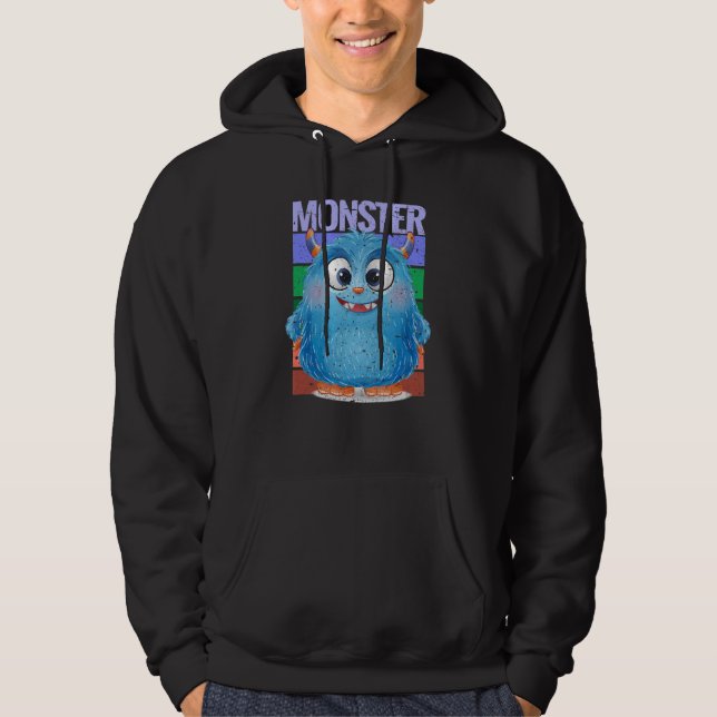 Cute Monster In Blue Cuddly With Grins And Horns Hoodie (Front)