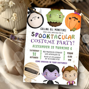 Cute Monster Kids Costume Halloween Birthday Party Invitation