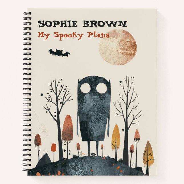 Cute Monster "My Spooky Plans" Quirky Halloween Notebook (Front)