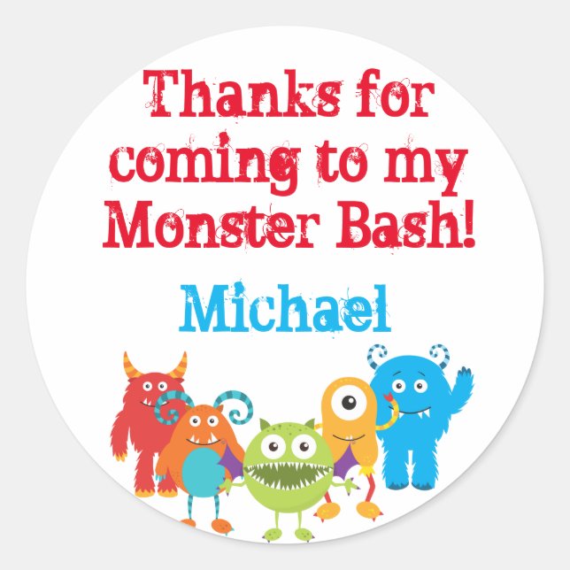 Cute Monster Party Favour Stickers (Front)