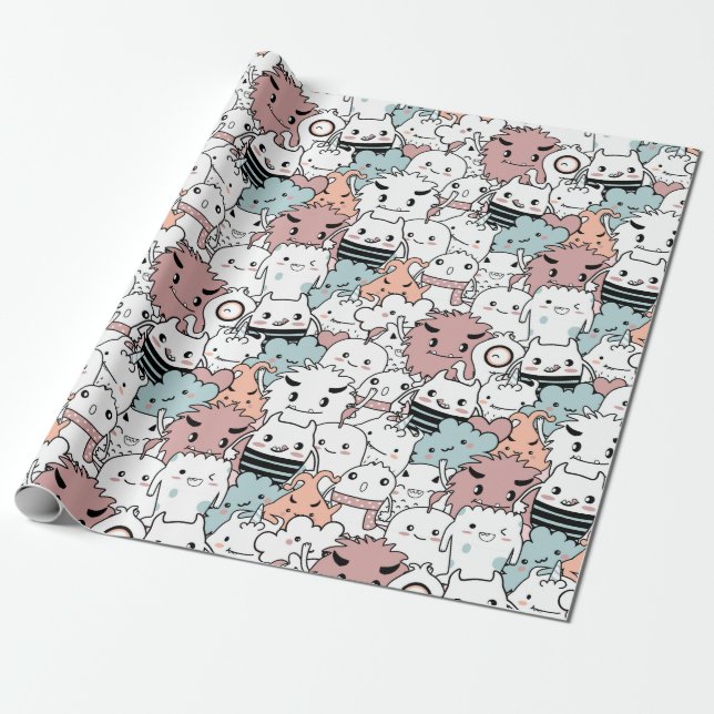 Cute Monster Pattern Wrapping Paper (Unrolled)