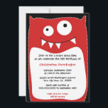 Cute monster pillow boys birthday party invitation<br><div class="desc">This 5x7 boys birthday party invite has a cute fun monster theme.  In the middle,  there is a red pillow monster with your easily customizable party information in the centre.  Copyright Babystar Design.</div>