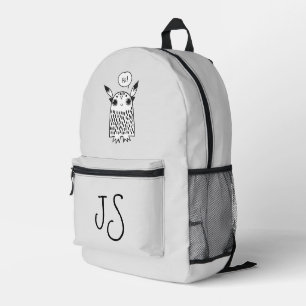 Cute monster silver grey monogram minimalist  printed backpack