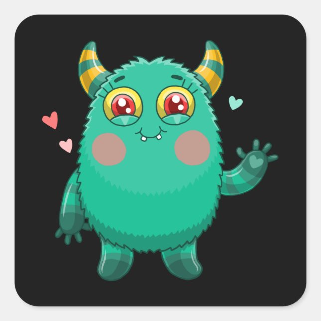 Cute monster square sticker (Front)