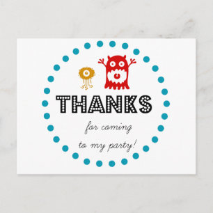 Cute monster thank you postcard for birthday party