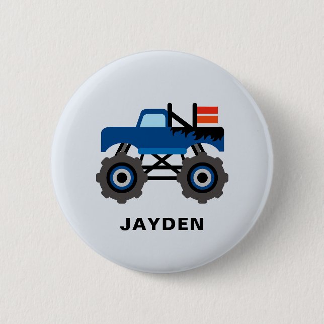 Cute Monster Truck Custom Name Personalized Boys  2 Inch Round Button (Front)
