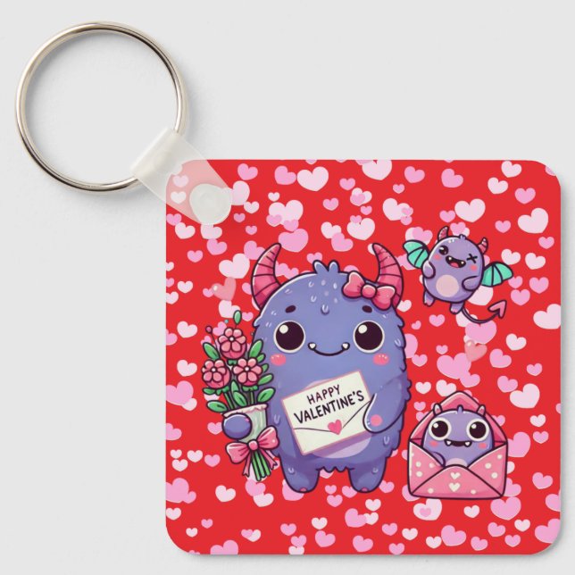 Cute monster Valentine's Day  Keychain (Front)