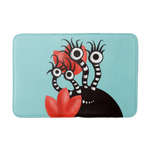 Cute Monster With Four Eyes Abstract Tulips Kids Bath Mat