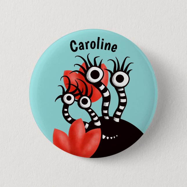 Cute Monster With Four Eyes Abstract Tulips Name 2 Inch Round Button (Front)