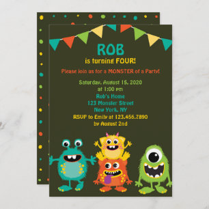 Cute Monsters Birthday Party Invitation