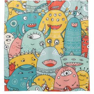 cute monsters crowd seamless pattern in boho style
