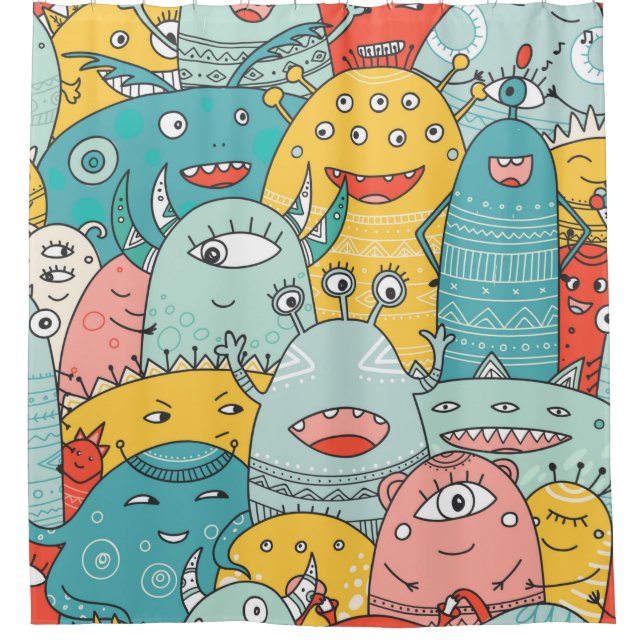 cute monsters crowd seamless pattern in boho style (Front)