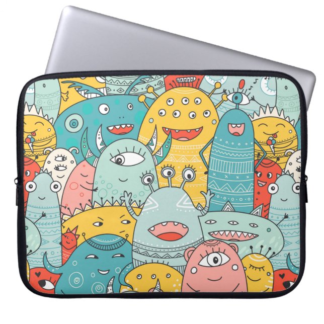 cute monsters crowd seamless pattern in boho style laptop sleeve (Front)