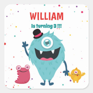Cute Monsters Editable Party Decoration Square Sticker