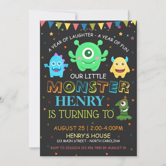 Cute monsters first birthday Personalize RSVP Invitation (Front)