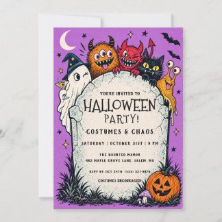 Cute Monsters Halloween Costume Party Invitation