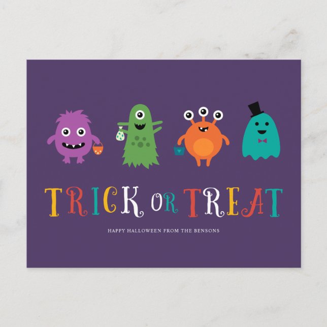 Cute Monsters Halloween Postcard (Front)
