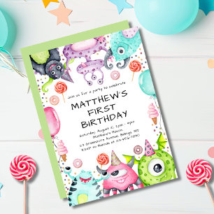 Cute Monsters Kid's 1st Birthday Party Invitation