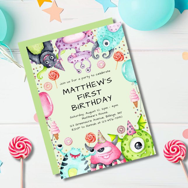 Cute Monsters Kid's 1st Birthday Party Invitation (Creator Uploaded)