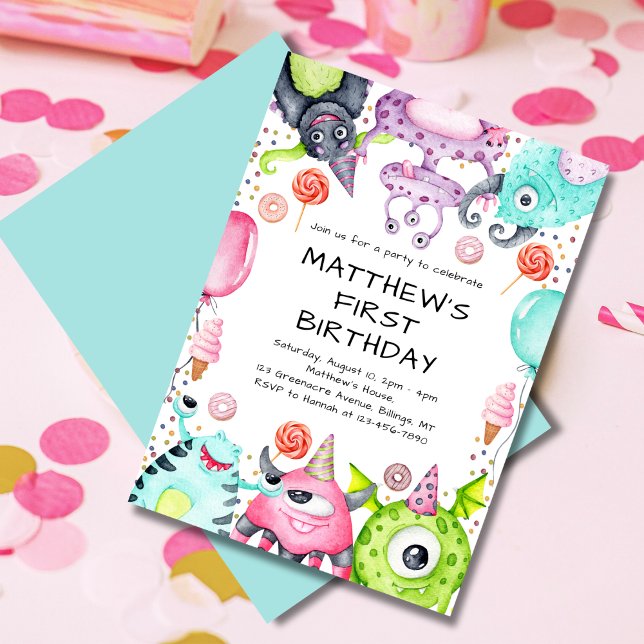 Cute Monsters Kid's 1st Birthday Party Invitation (Creator Uploaded)