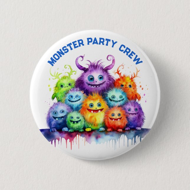 Cute Monsters Kids Birthday Party Crew 2 Inch Round Button (Front)