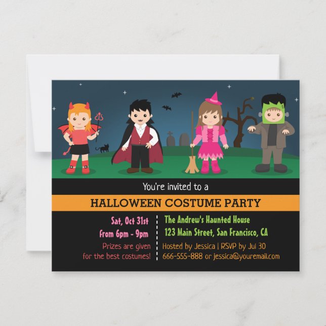 Cute Monsters Kids Halloween Costume Party Invitation (Front)