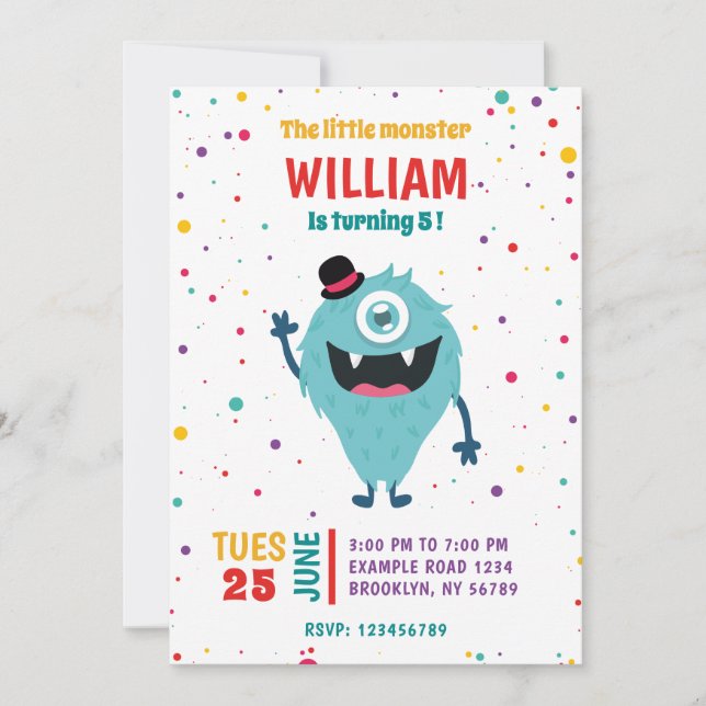 Cute Monsters Little Moster Birthday Party Invitation (Front)