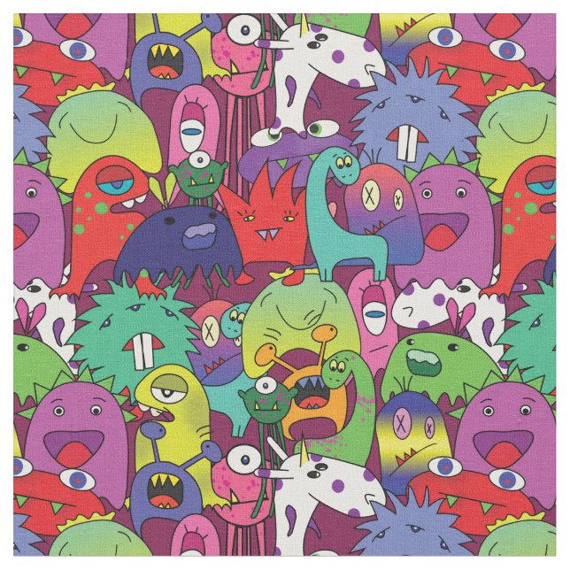 Cute Monsters - pattern for kids Fabric (Close Up)