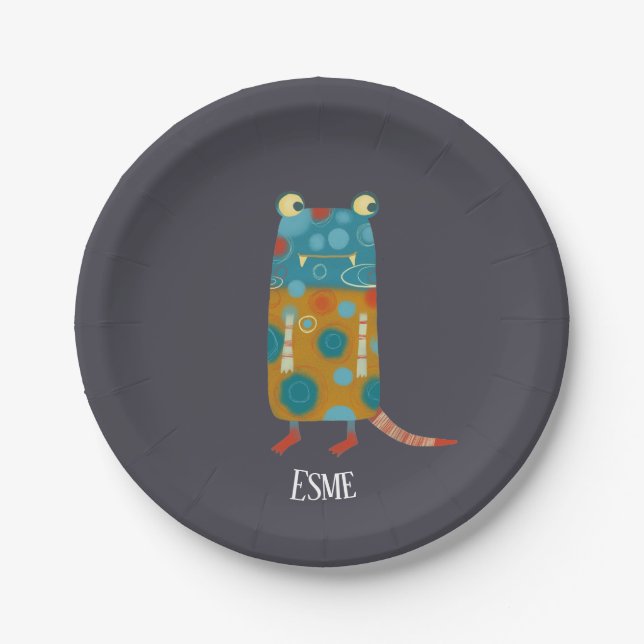 Cute Monsters Personalized Paper Plate (Front)