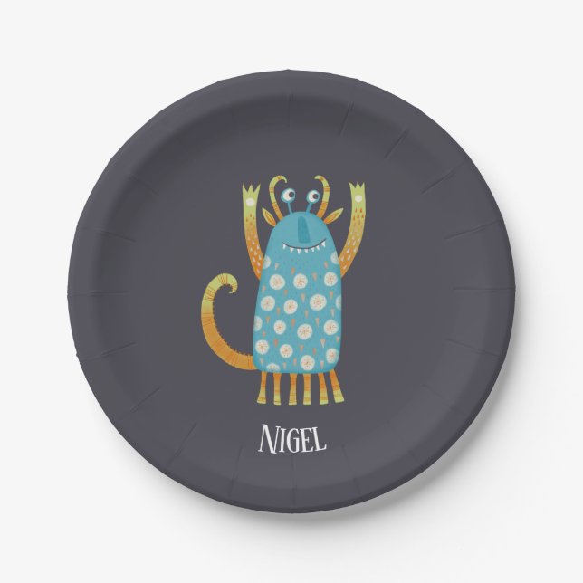 Cute Monsters Personalized Paper Plate (Front)