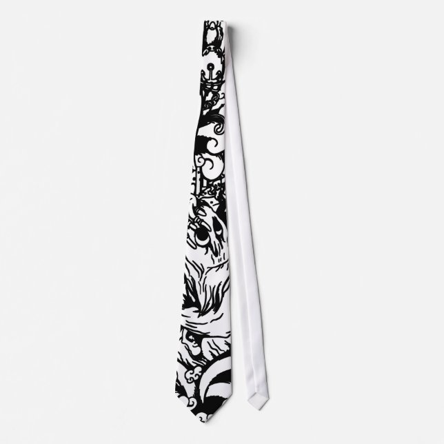Cute Monsters & Voodoo Dolls in Black & White Tie (Front)