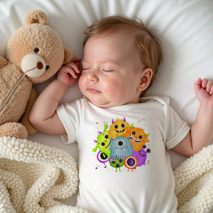 Cute Monsters Watercolor Baby Bodysuit Funny