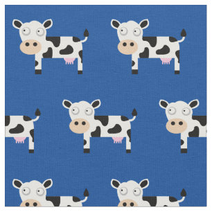 Cute Moo Cow Kid Baby Nursery Farm Blue Fabric