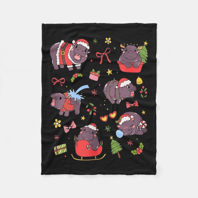 Cute Moo Deng Ba1  Fleece Blanket (Front)
