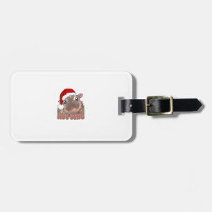 Cute Moo Deng Baby Hippo Christmas Lights Santa Ha Luggage Tag
