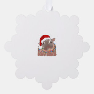 Cute Moo Deng Baby Hippo Christmas Lights Santa Ha Ornament Card